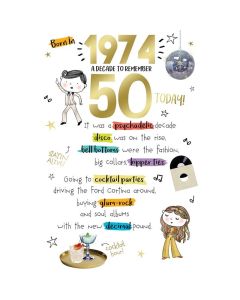 Born In 1974 A Decade To Remember 50 Today . Medium Card 15x23cm (6x9inches)