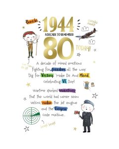 Born In 1944 A Decade To Remember 80 Today . Medium Card 15x23cm (6x9inches)