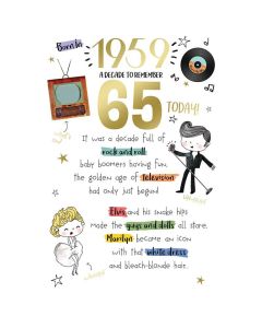 Born In 1959 A Decade To Remember 65 Today . Medium Card 15x23cm (6x9inches)