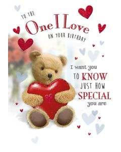 To The One I Love. Medium Birthday Card. 23x15cm (9x6 Inches)