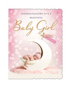 Congratulations It's A Beautiful Baby Girl Card. 19x13cm (8x6 Inches)