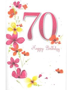 Ladies 70th Happy Birthday Card. Cute Flower Design Card. 19x13cm (8x6 Inches)