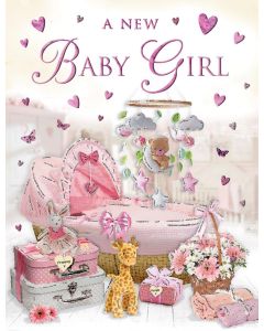 A New Baby Girl Card. Picture Of Nursery. 19x13cm