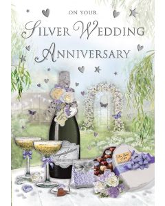 On Your Silver Wedding Anniversary Card. 25x15cm (9x6 Inches)