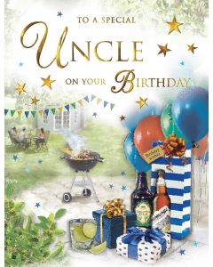 To A Special Uncle On Your Birthday Card. Barbeque Picture. 19x13cm