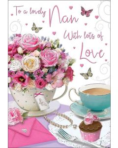 To A Lovely Nan With Lots Of Love Birthday Card. 23x15cm (9x6 Inches)