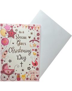 Christening Card for Girl. 8x6 Inches (19x13cm)