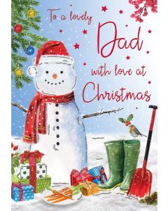 To A Lovely Dad Christmas Card. Snowman Picture. 23x15cm