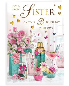 For A Special Sister On Your Birthday Card. 9x6 Inches (19x13cm(