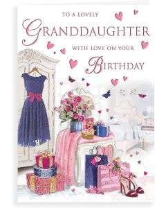 To A Lovely Granddaughter With Love On Your Birthday Card. 23x15cm (9x6 Inches)