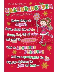 To A Lovely Granddaughter At Christmas Card. Humour Card. 23x15cm (9x6 Inches)