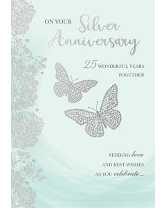 On Your Silver Wedding Anniversary Card. 25x15cm (9x6 Inches)