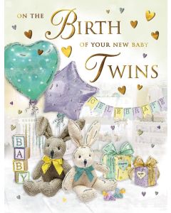 On The Birth Of Your New Baby Twins Card. 19x13cm