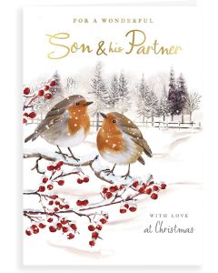 For A Wonderful Son and His Partner Christmas Card. 23x15cm (9x6 Inches)