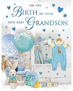 Congratulations On The Birth Of Your Grandson Card. 19x13cm (8x6 Inches)
