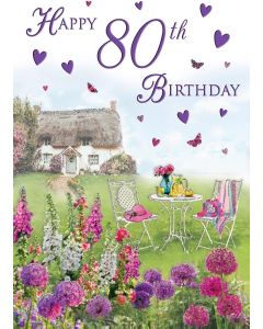 Happy 80th Birthday Card For Female. 23sx15cm (9x6 Inches)