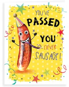 You've Passed You Clever Sausage. Exam Congratulations Card. 19x13cm(8x6 Inches)
