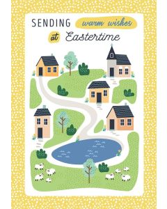 Easter Card Open Village - 7 x 5 inches 