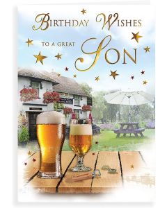 Birthday Wishes To A Great Son. Pub Scene. Birthday Card 23x15 (9x6 Inches)