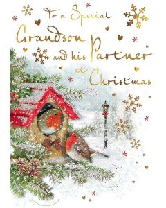 To A Special Grandson and His Partner Christmas Card. 23x15cm (9x6 Inches)