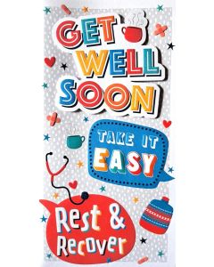 Get Well Soon Take It Easy Rest & Recover Slim Card 23x12cm