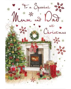 To A Special Mum and Dad At Christmas Card. 23x15cm