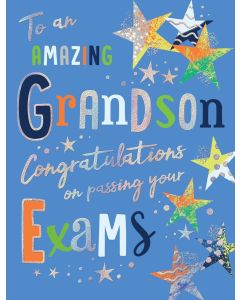 Grandson Exam Card. Congratulations On Passing Your Exams. 19x13cm (8x6 Inches)