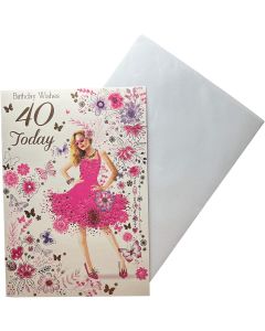 Age 40 Card For Female. 19x13cm (8x6 Inches)
