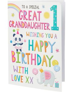 Regal Publishing Juvenile Birthday Card Age 1 Great Granddaughter - 9 x 6 inches,yellow|white|red|silver|blue|pink