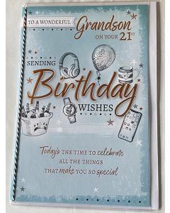 To A Wonderful Grandson On Your 21st Birthday Card. 23x15cm