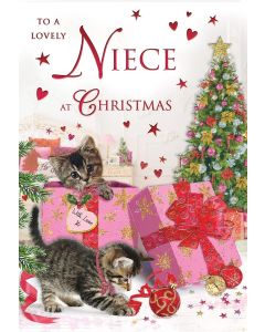 To A Lovely Niece At Christmas Card. Picture Of Kittens. 23x15cm