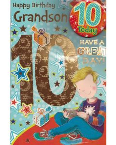 Grandson  Age 10 Badged Card. 23x15cm (9x6 Inches)