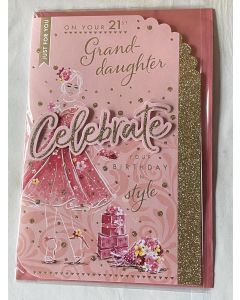 On Your 21st Granddaughter Celebrate Card. 23x15cm