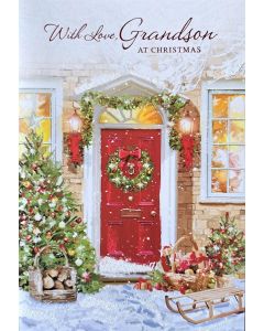 With Love Grandson At Christmas Card. 19x13cm (8x6 Inches)