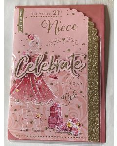 On Your 21st Niece Celebrate Card. 23x15cm