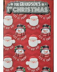  For Grandson's 1st Christmas Card. Santa and Snowman Design. 23x15cm (9x6 Inches)