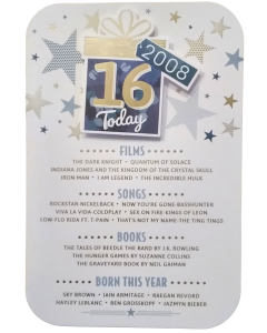 16 Today Born In 2008. 16th Birthday Card For Male. Size 23x15 cm (9x6 Inches)