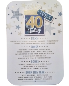 40 Today Born In 1984. 40th Birthday Card For Male. Size 23x15 cm (9x6 Inches)