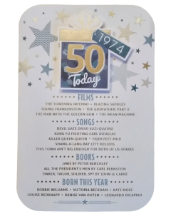 50 Today Born In 1974. 50th Birthday Card For Male. Size 23x15 cm (9x6 Inches)