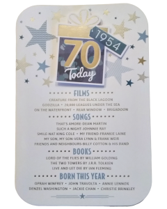 70 Today Born In 1954. 70th Birthday Card For Male. Size 23x15 cm (9x6 Inches)