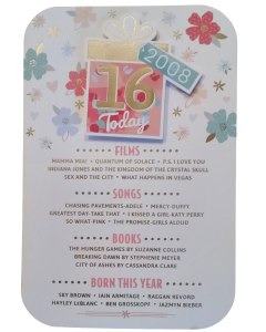 16 Today Born In 2008. 16th Birthday Card For Female. Size 23x15 cm (9x6 Inches)