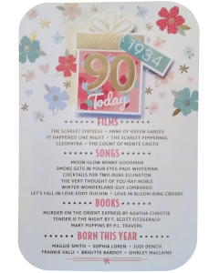 90 Today Born In 1934. 90th Birthday Card For Female. Size 23x15 cm (9x6 Inches)