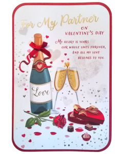 For My Partner On Valentine's Day Card. 23x15cm (9x6 Inches)
