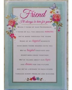 Friend Sentimental Birthday Card. Medium Card 15x25cm 6x9inches