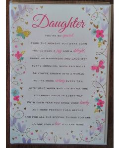Daughter Sentimental Birthday Card. 15x25cm (6x9inches)